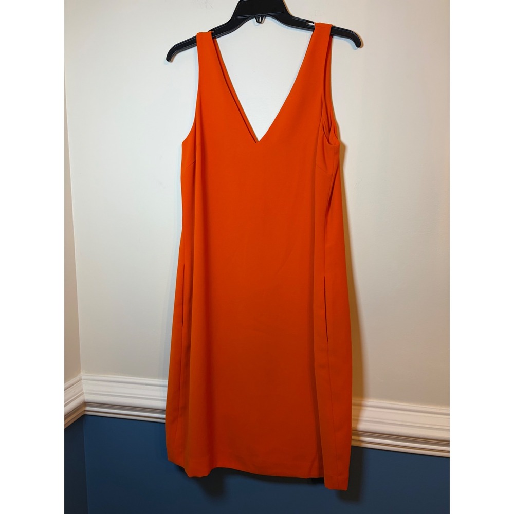Lauren Ralph Lauren Shift Dress Women Size 10 Orange V-Neck Sleeveless Pockets
